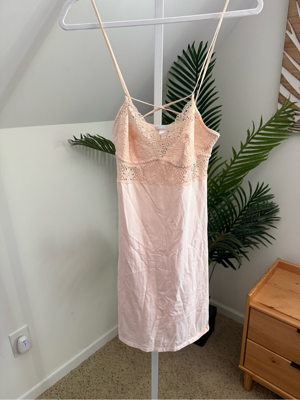 Eberjey mini chemise strappy blush peach mixed media lace size small